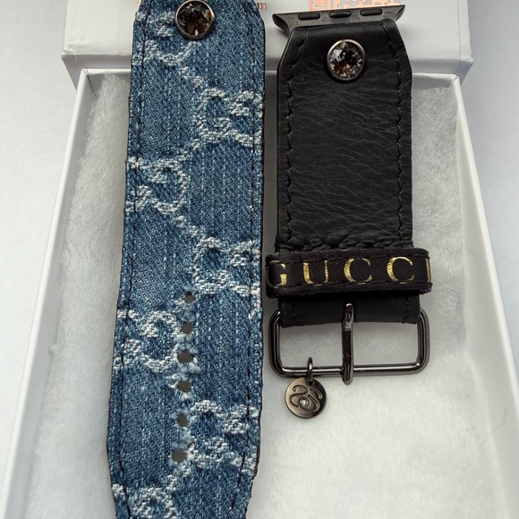 Authentic Upcycled Denim GG /Black Leather J/H with Gucci Ribbon Keeper, size 3 - Picture 4 of 4